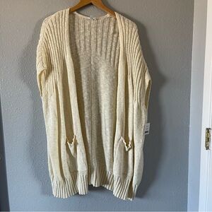 NWT Dip Women’s Cream Oversized Cotton Open Front Cozy Knit Cardigan Size S/M